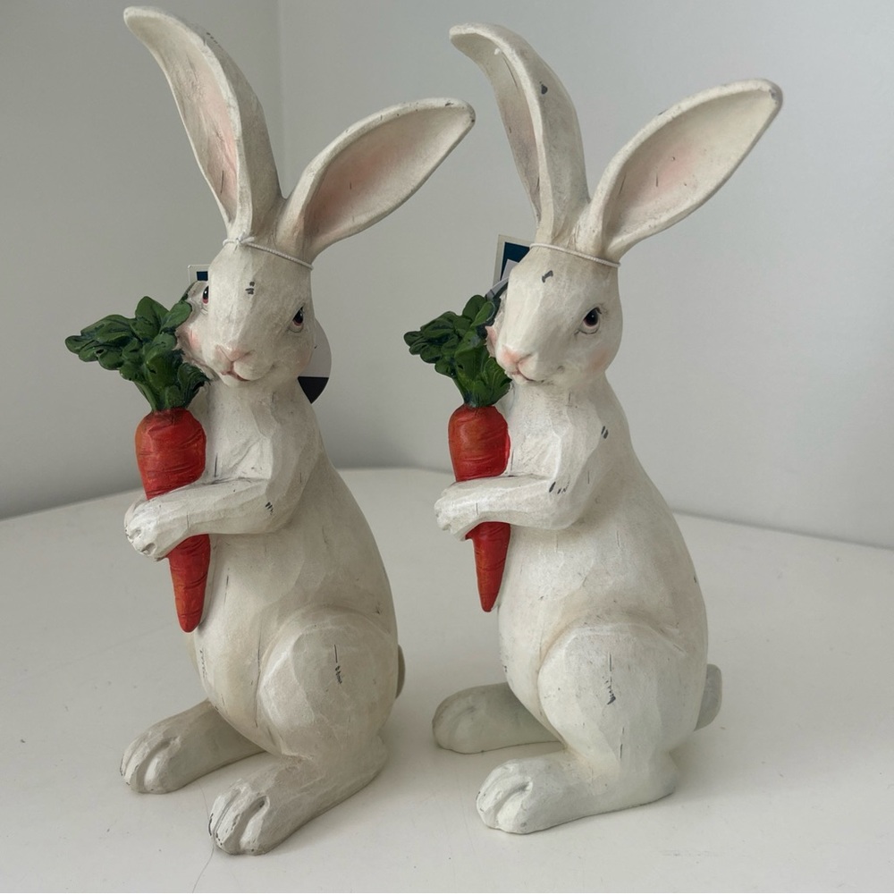 White Bunny Figurines with Carrots by Martha Stewart Set of 2